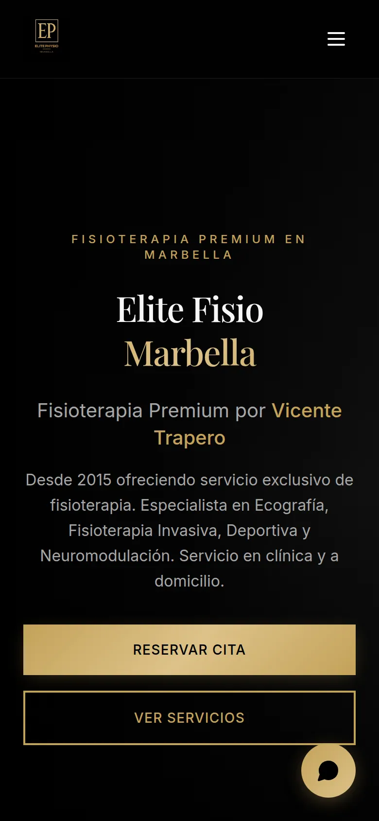 Versión móvil de la web Elite Physio Marbella