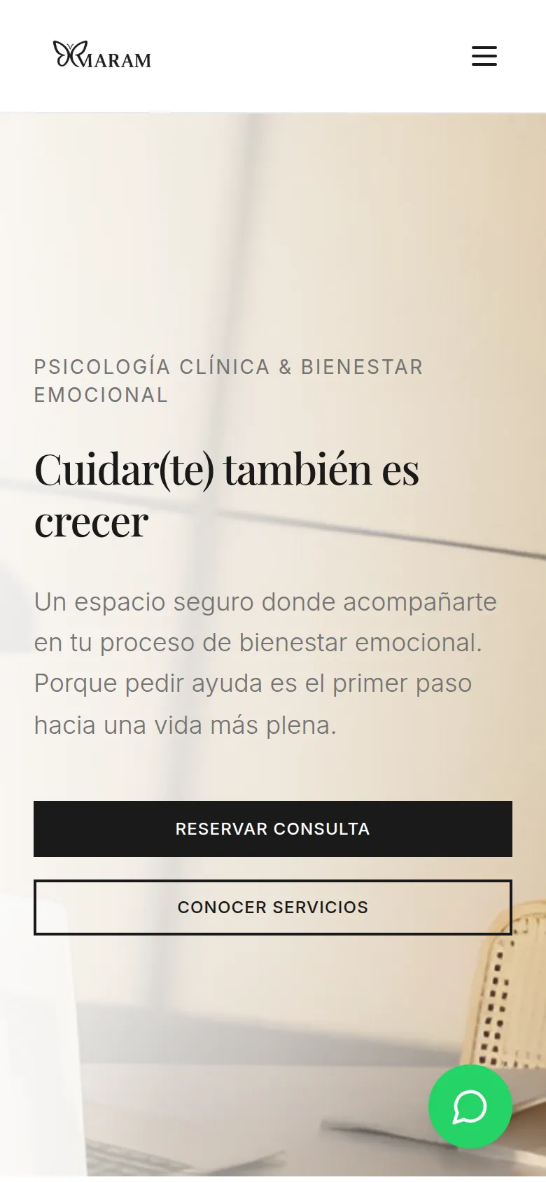 Web de Maram Psicología en móvil, creada por AAS Marketing