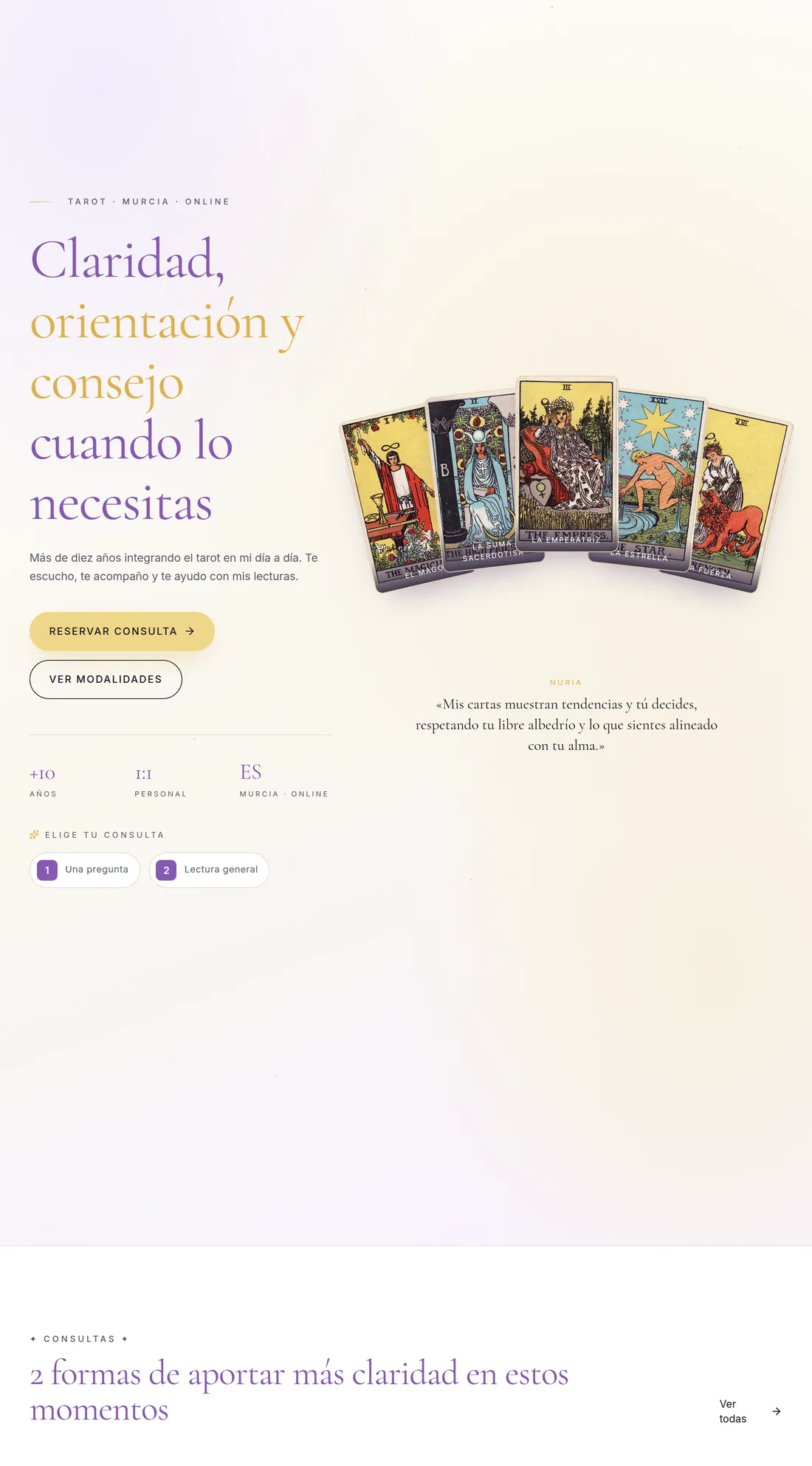 Captura de la web Nuria Tarot